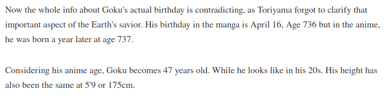 Screenshot of incorrect information about Goku's birthday sourced from the website comicbookresources.com